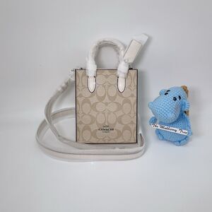 Coach CJ494 North South Mini Tote Crossbody In Signature Canvas Khaki Chalk NWT